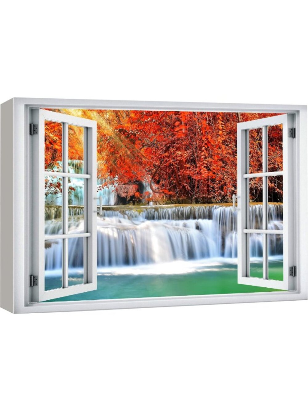 Autumn Waterfall Canvas Art - Scenic Nature Photography for Living Room, Office